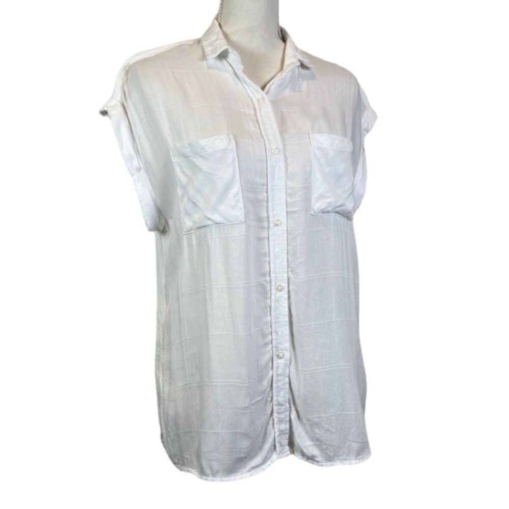 Rails Gauzy Lightweight Button Front Cap Sleeve‎ Shirt Double Pocket White XS